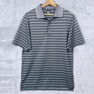 FJ FootJoy Striped Golf Polo Shirt Men Size M Gray Green Performance Polyester
